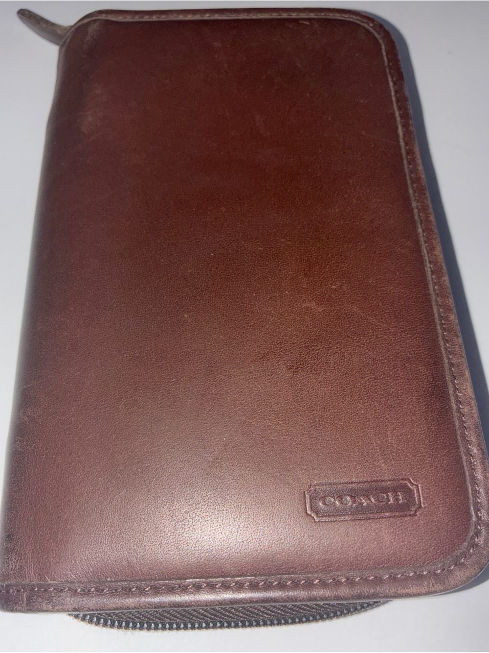 Coach Brown Leather Zip-Around Travel Wallet Case